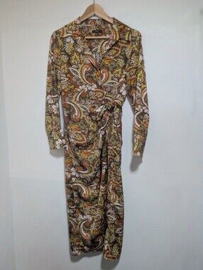 Drew | Long Sleeve Wrap Midi Dress In Brown Floral